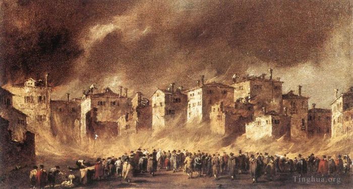 Francesco Guardi Oil Painting - Fire in the Oil Depot at San Marcuola 2