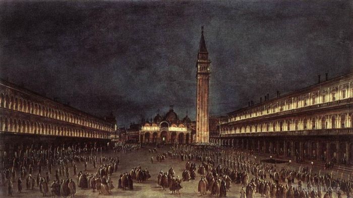 Francesco Guardi Oil Painting - Nighttime Procession in Piazza San Marco