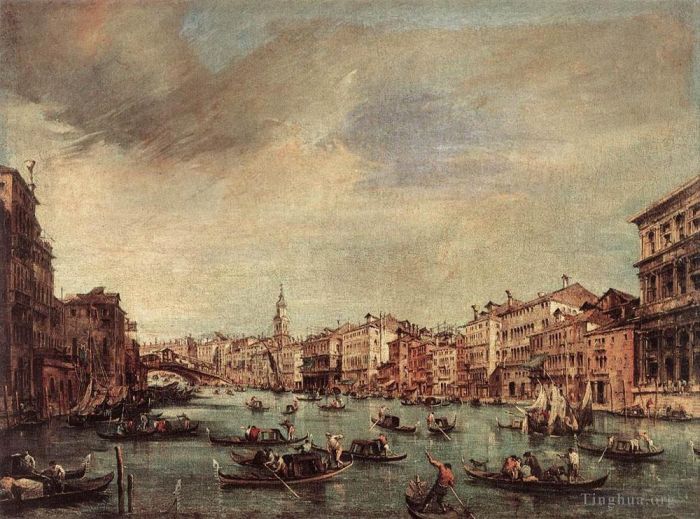 Francesco Guardi Oil Painting - The Grand Canal Looking toward the Rialto Bridge
