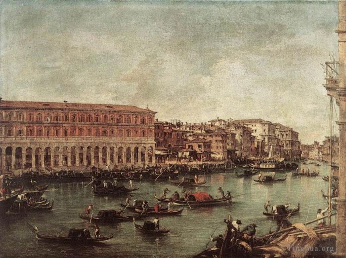 Francesco Guardi Oil Painting - The Grand Canal at th Fish Market Pescheria