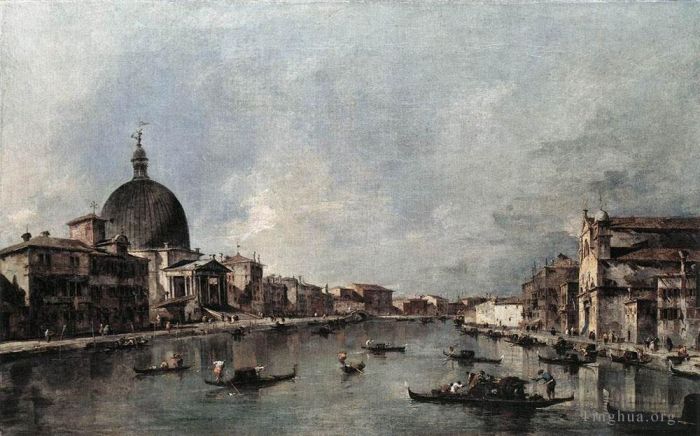 Francesco Guardi Oil Painting - The Grand Canal with San Simeone Piccolo and Santa Lucia