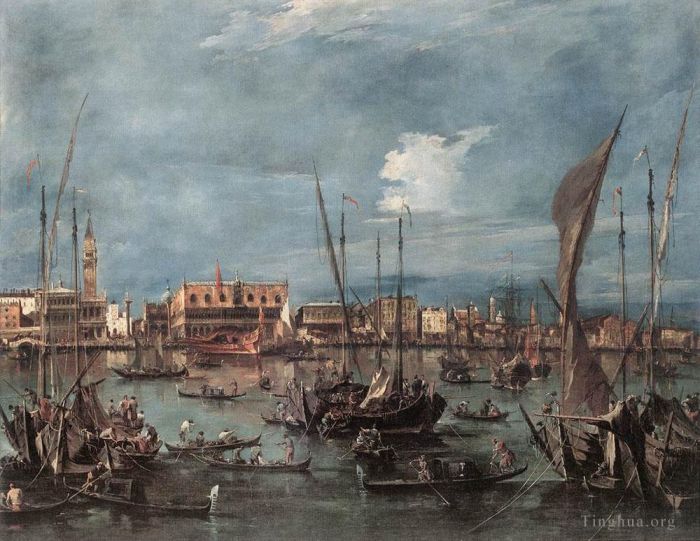 Francesco Guardi Oil Painting - The Molo and the Riva degli Schiavoni from the Bacino di San Marco