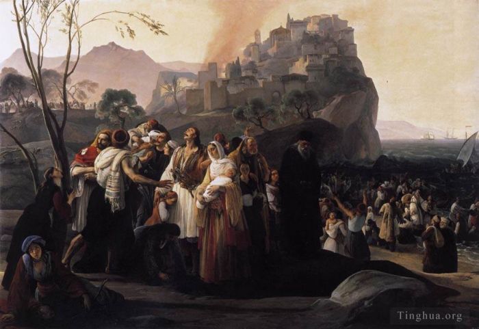 Francesco Hayez Oil Painting - The Refugees Of Parga