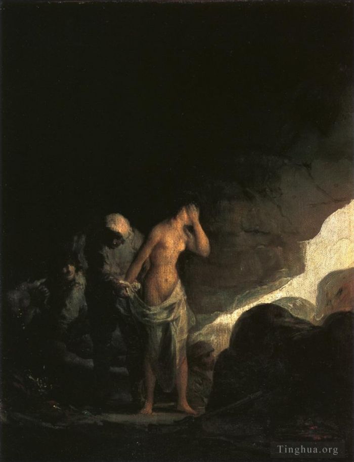Francisco Goya Oil Painting - Brigand Stripping a Woman