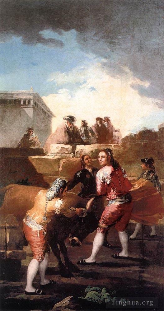 Francisco Goya Oil Painting - Fight_with_a_Young_Bull