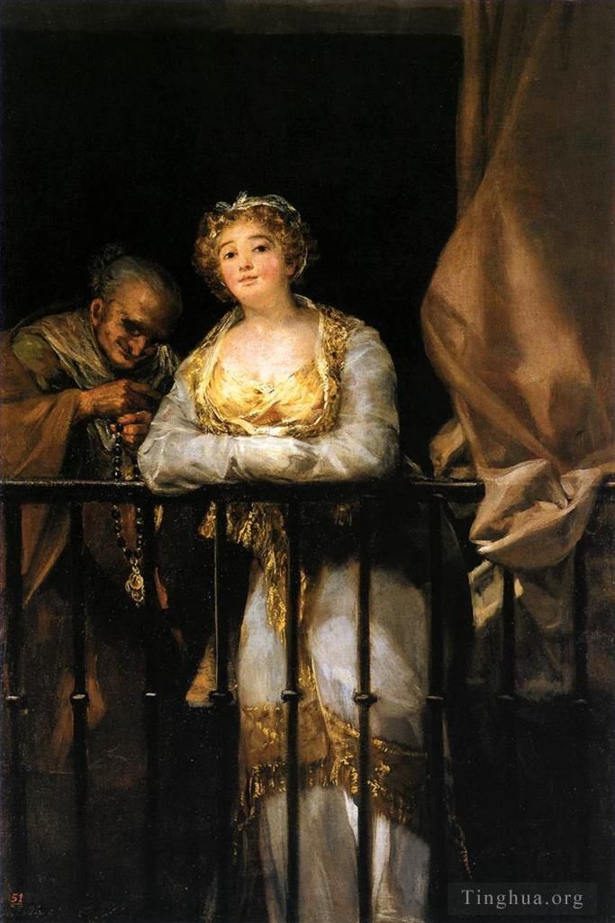 Francisco Goya Oil Painting - Maja and Celestina on a Balcony