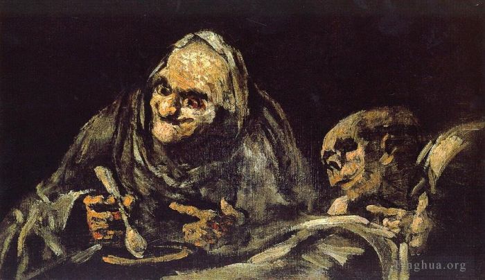Francisco Goya Oil Painting - Old eating soup