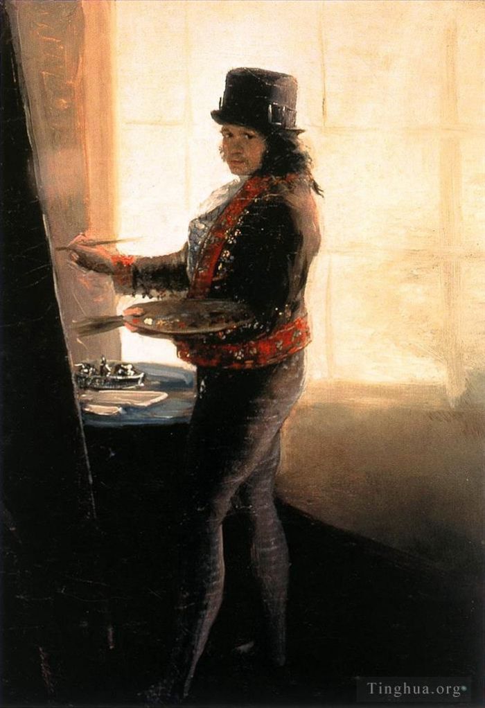 Francisco Goya Oil Painting - Self portrait in the Studio