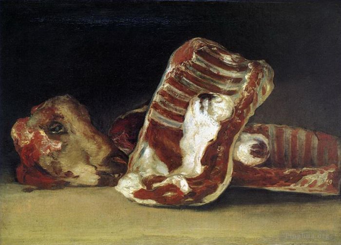 Francisco Goya Oil Painting - Still life of Sheep Ribs and Head The Butcher conter