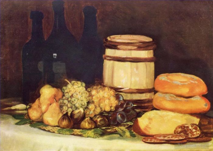 Francisco Goya Oil Painting - Still life with fruit bottles breads