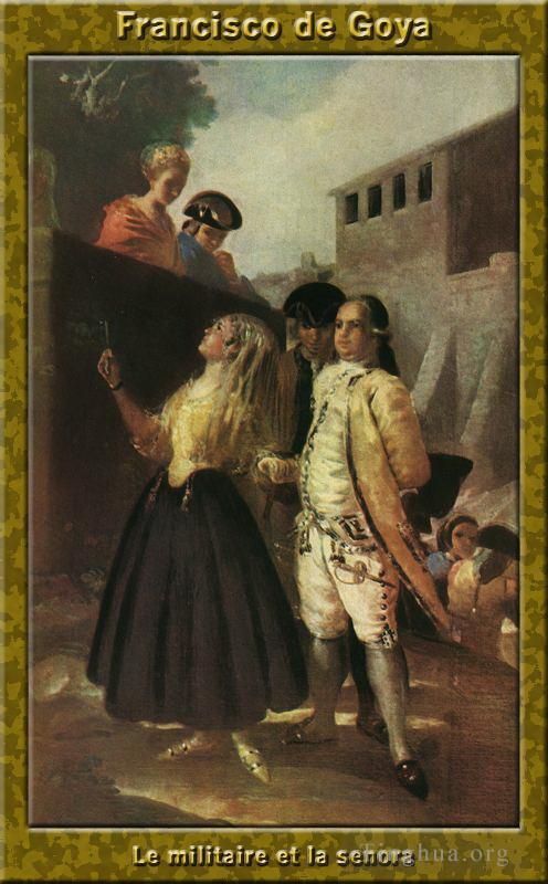 Francisco Goya Oil Painting - The military and senora