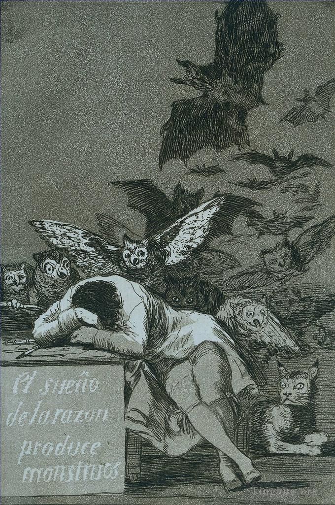 Francisco Goya Oil Painting - The sleep of reason brings forth monsters