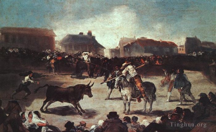 Francisco Goya Oil Painting - Village Bullfight