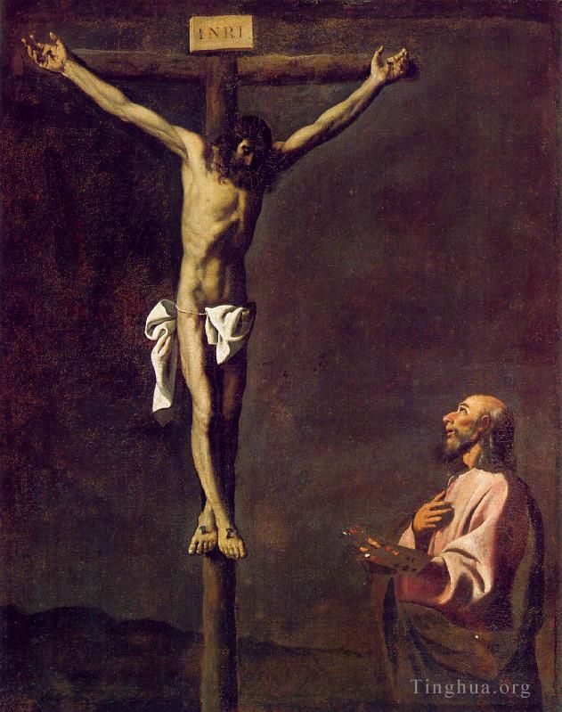 Francisco de Zurbaran Oil Painting - Saint Luke as a Painter before Christ on the Cross