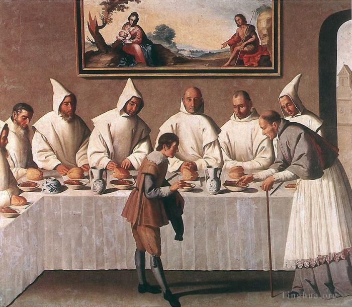 Francisco de Zurbaran Oil Painting - St Hugo of Grenoble in the Carthusian Refectory