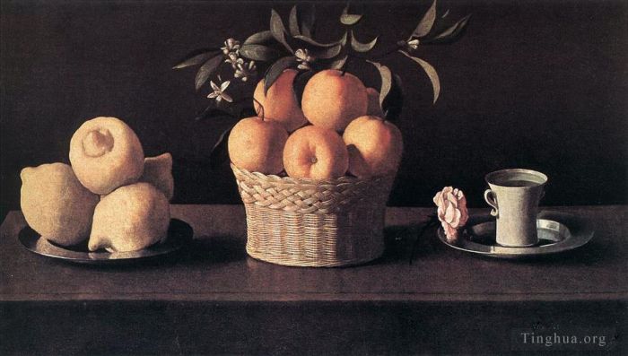Francisco de Zurbaran Oil Painting - Still life with Lemons Oranges and Rose