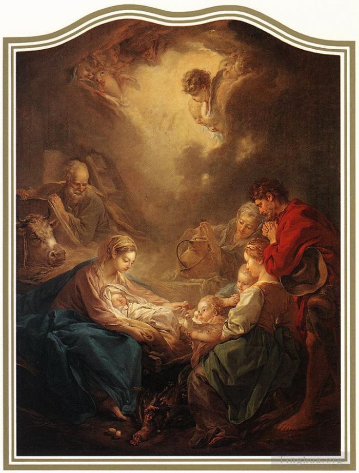Francois Boucher Oil Painting - Adoration of the Shepherds