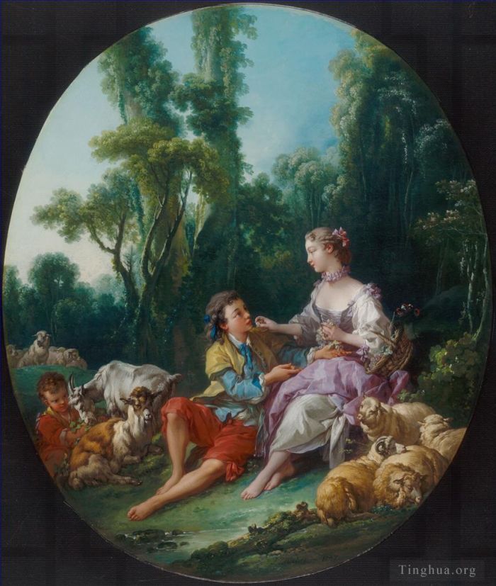 Francois Boucher Oil Painting - Are They Thinking About the Grape