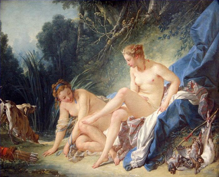 Francois Boucher Oil Painting - Diana getting out of her ba