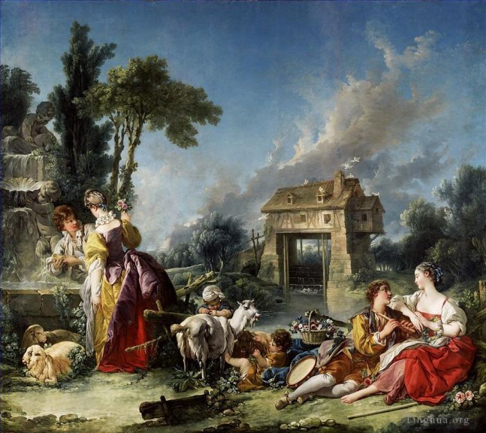 Francois Boucher Oil Painting - Fountain of Love