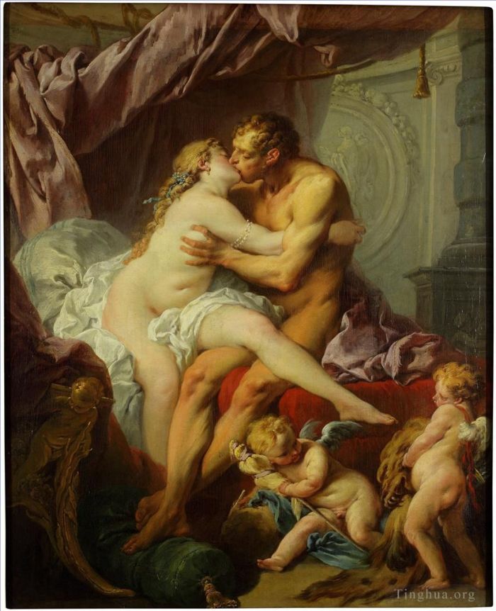 Francois Boucher Oil Painting - Hercules and Omfala dark