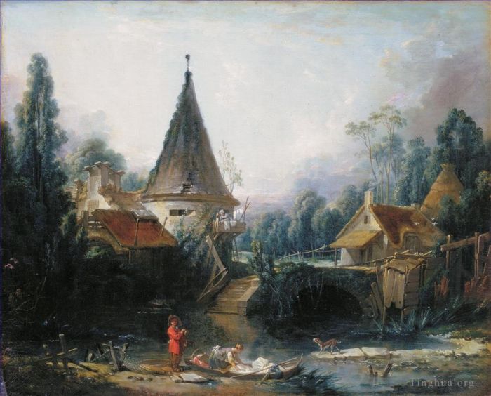 Francois Boucher Oil Painting - Landscape near Beauvais early