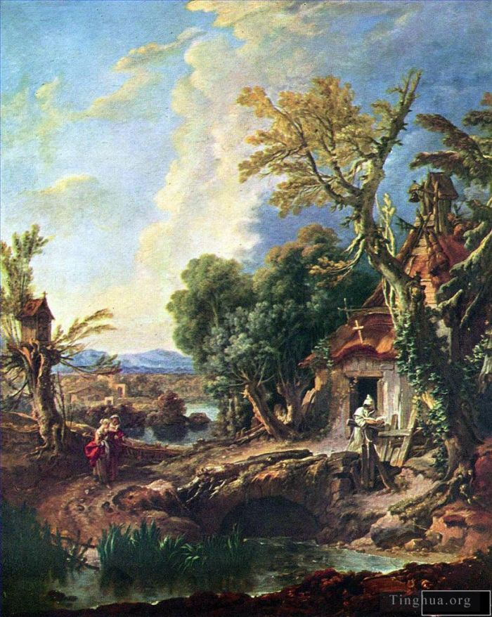 Francois Boucher Oil Painting - Landscape with the brother