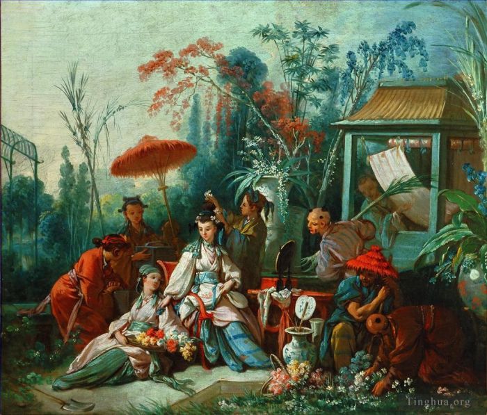 Francois Boucher Oil Painting - The Chinese Garden green