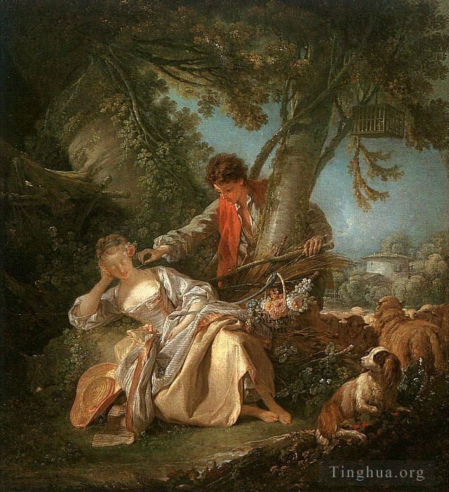 Francois Boucher Oil Painting - The Interrupted Sleep