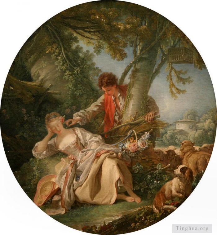 Francois Boucher Oil Painting - The Interrupted Sleep