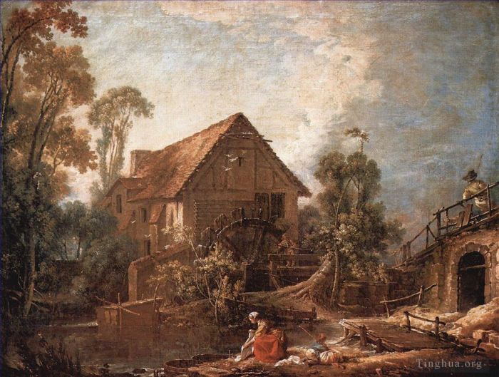 Francois Boucher Oil Painting - The Mill warm