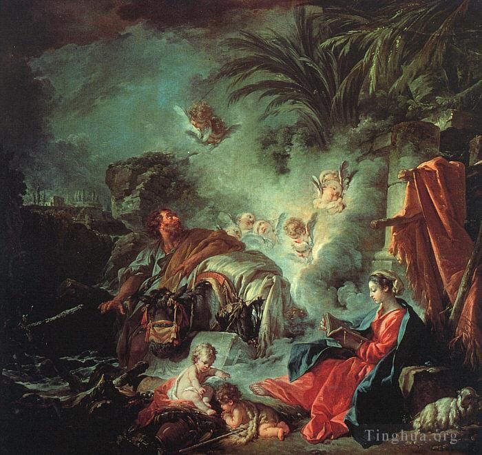 Francois Boucher Oil Painting - The Rest on the Flight into Egypt