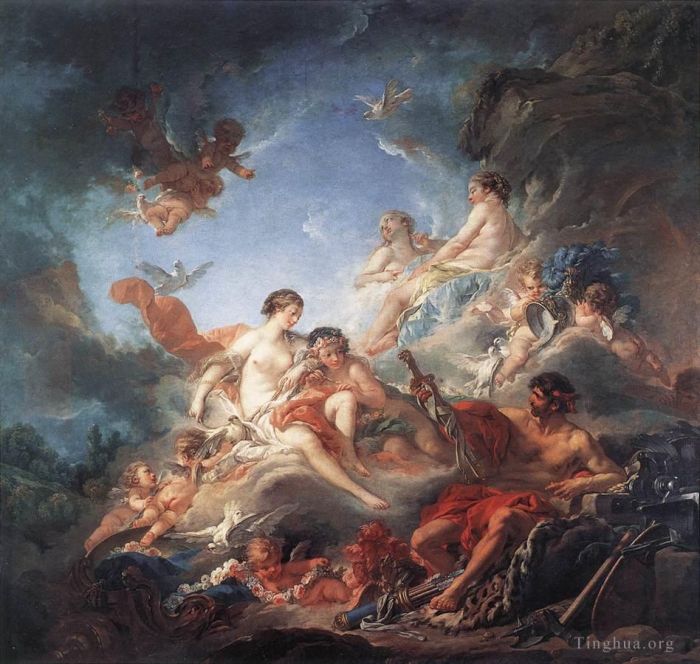 Francois Boucher Oil Painting - Vulcan Presenting Venus with Arms for Aeneas