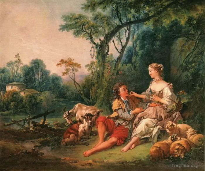 Francois Boucher Oil Painting - Shepherd lovers