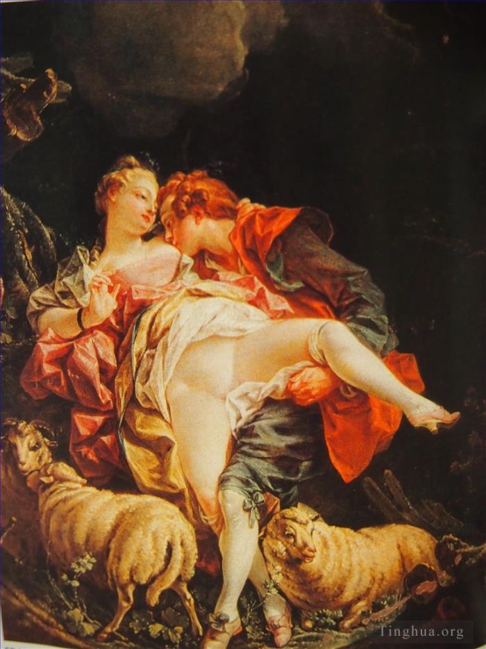Francois Boucher Oil Painting - Unknown sexy touch and sheep