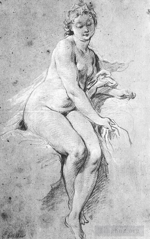 Francois Boucher Various Paintings - Seated Nude