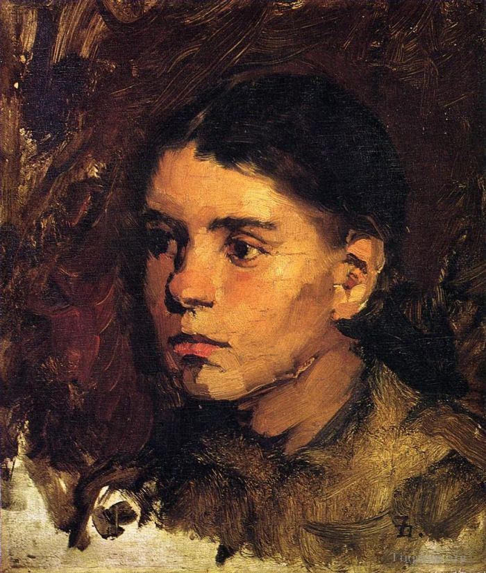 Frank Duveneck Oil Painting - Head of a Young Girl