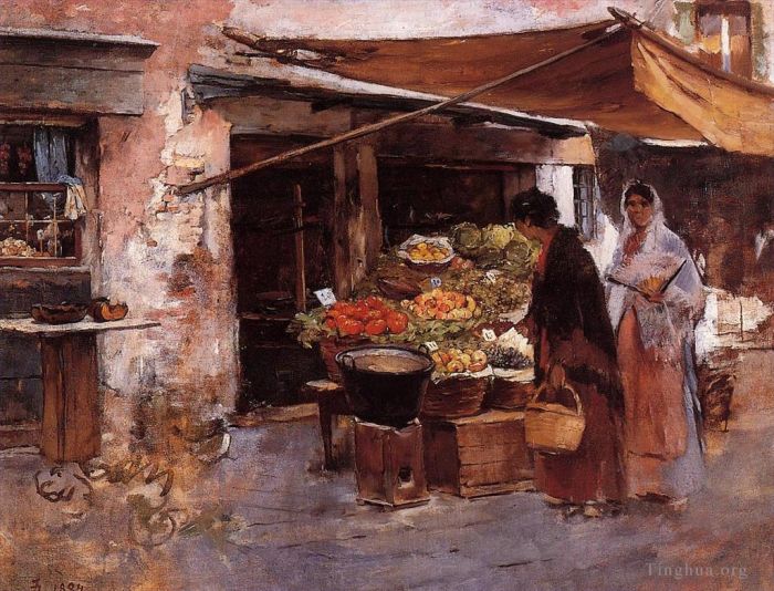 Frank Duveneck Oil Painting - Venetian Fruit Market