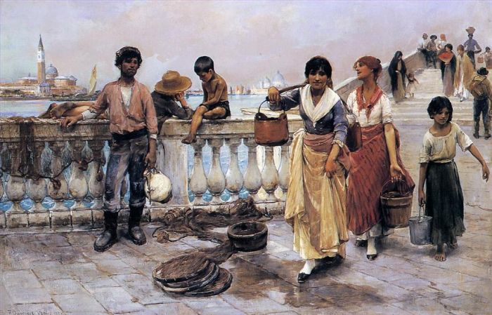 Frank Duveneck Oil Painting - Water Carriers Venice