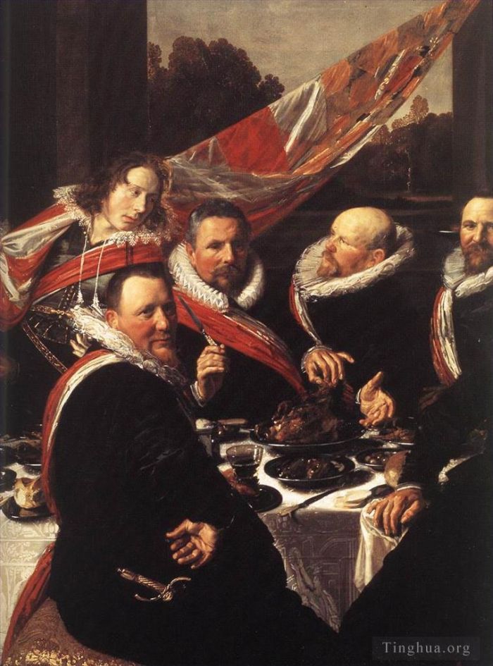 Frans Hals Oil Painting - Banquet of the Officers of the St George Civic Guard detail