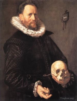 Artist Frans Hals's Work - Portrait of a Man Holding a Skull