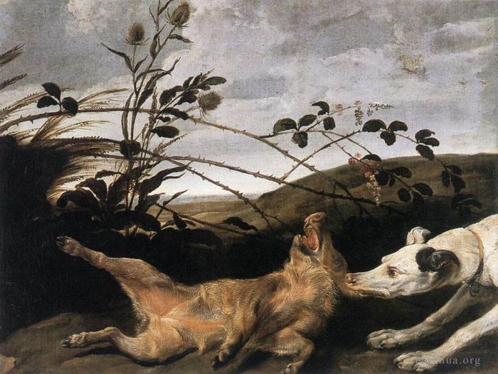 Frans Snyders Oil Painting - Greyhound Catching A Young Wild Boar