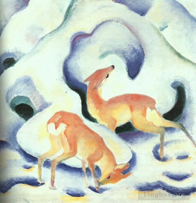 Franz Marc Oil Painting - Deer in the Snow