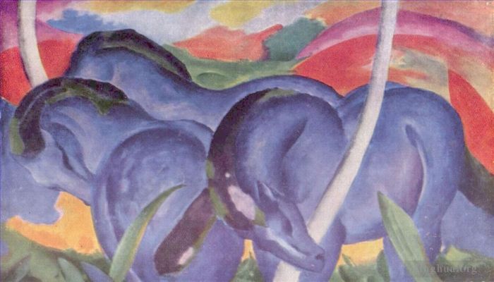 Franz Marc Oil Painting - Diegrobenblauen Pferde