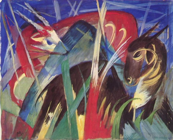 Franz Marc Oil Painting - Fabeltiere I