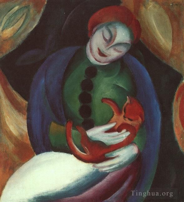 Franz Marc Oil Painting - Madchenmit Katze II