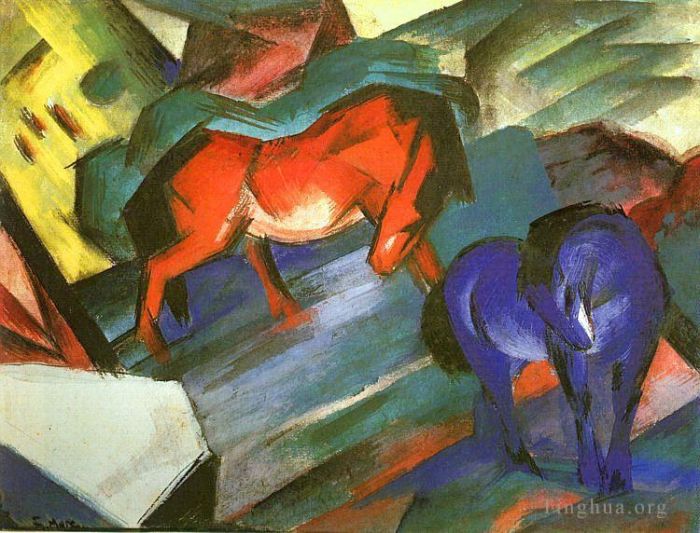 Franz Marc Oil Painting - Red and Blue Horses