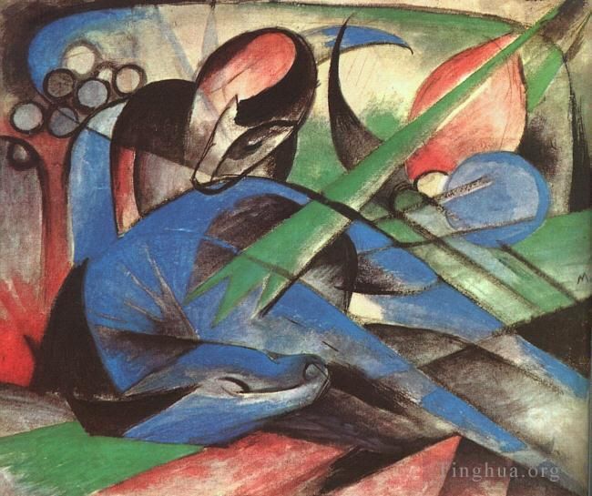Franz Marc Oil Painting - Traumendes Pferd