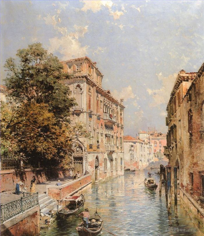 Franz Richard Unterberger Oil Painting - A View in Rio S Marina Venice Venice