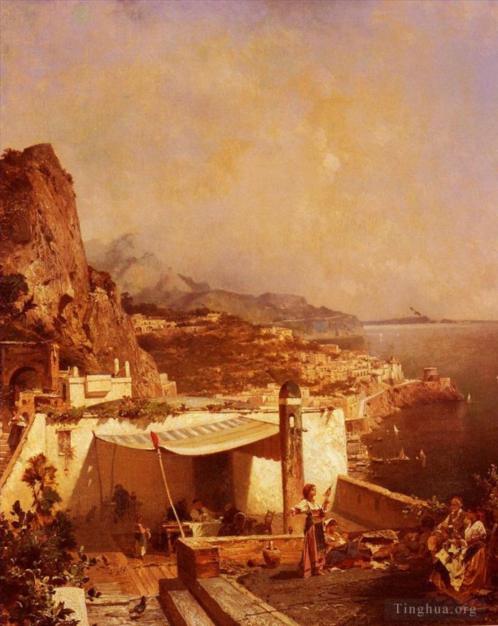 Franz Richard Unterberger Oil Painting - Amalfi Golfe De Salerne